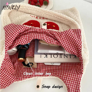 Embroidered Cherry Letter Tote Bag Shoulder Handbag