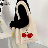 Embroidered Cherry Letter Tote Bag Shoulder Handbag