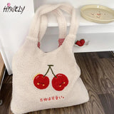 Embroidered Cherry Letter Tote Bag Shoulder Handbag