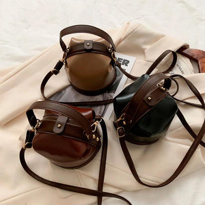 Small Bucket Bags for Women Zipper Crossbody Bag PU Leather Handbag