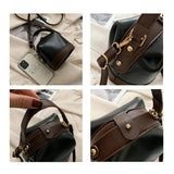 Small Bucket Bags for Women Zipper Crossbody Bag PU Leather Handbag
