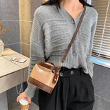 Small Bucket Bags for Women Zipper Crossbody Bag PU Leather Handbag