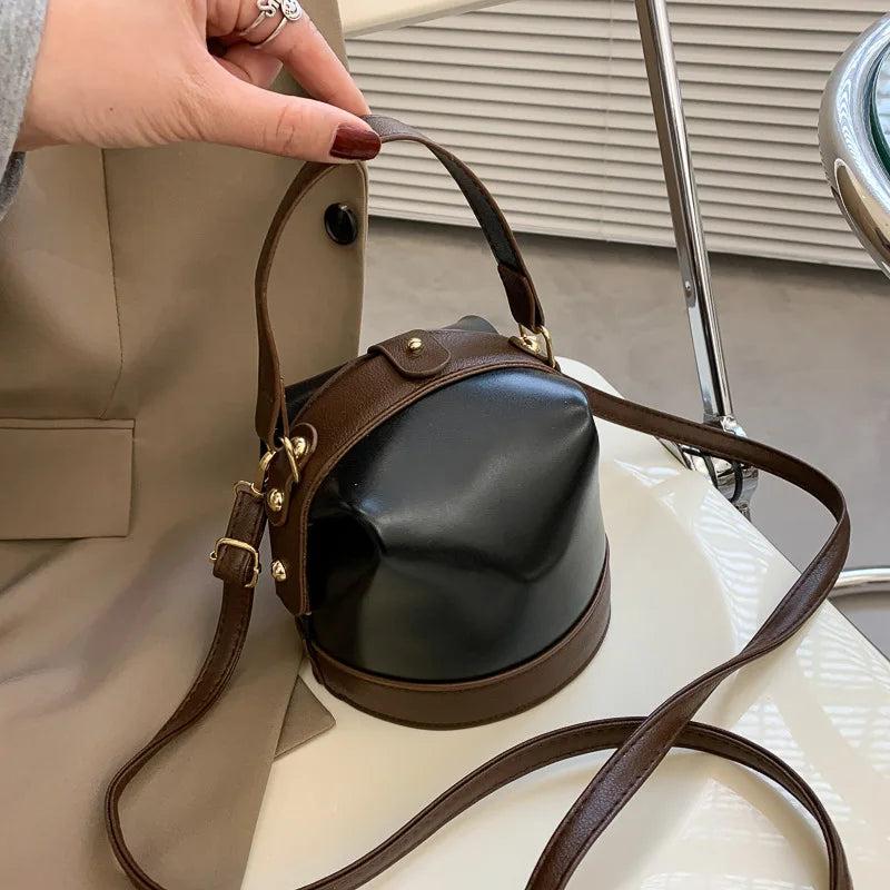 Small Bucket Bags for Women Zipper Crossbody Bag PU Leather Handbag