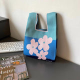Female Hyun A Floral Crochet Tote Vintage Knitted Medium Size Portable Bag