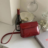 Vintage Red Square Shoulder Bag Patent Leather Ladies Messenger Clutch Purse
