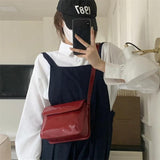 Vintage Red Square Shoulder Bag Patent Leather Ladies Messenger Clutch Purse