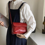 Vintage Red Square Shoulder Bag Patent Leather Ladies Messenger Clutch Purse