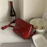Vintage Red Square Shoulder Bag Patent Leather Ladies Messenger Clutch Purse