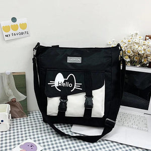 Canvas Panelled Messenger Bag Casual Tote Large Capacity Shoulder Bag
