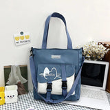 Canvas Panelled Messenger Bag Casual Tote Large Capacity Shoulder Bag