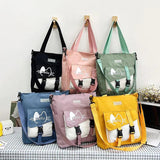 Canvas Panelled Messenger Bag Casual Tote Large Capacity Shoulder Bag