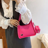 Leather Solid Color Handbag Single Shoulder Bag French Style Women Armpit Should