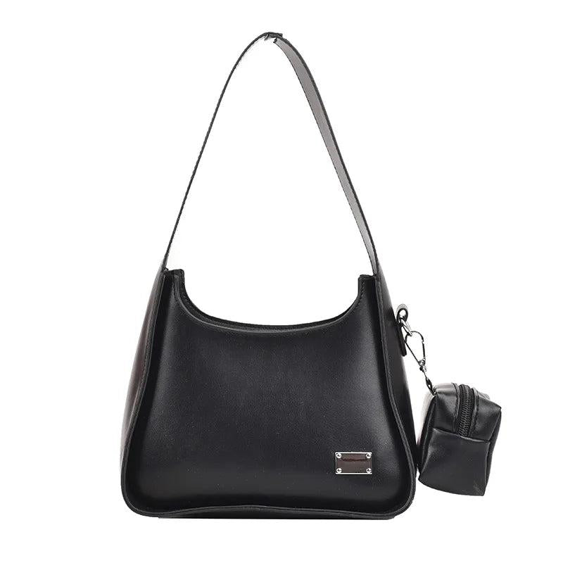 Leather Solid Color Handbag Single Shoulder Bag French Style Women Armpit Should
