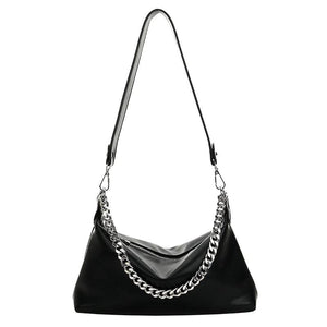 Vintage Soft Leather Shoulder Bag for Women with Metal Chain