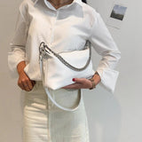 Vintage Soft Leather Shoulder Bag for Women with Metal Chain