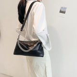 Vintage Soft Leather Shoulder Bag for Women with Metal Chain