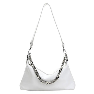 Vintage Soft Leather Shoulder Bag for Women with Metal Chain