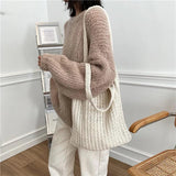 Vintage Wool Knitted Shoulder Bag for Women Large Handbag BG1427