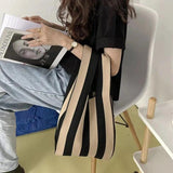 Checkered Tote Shoulder Bags Retro Weave Plaid Handbags Contrast Striped
