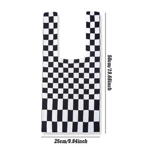 Checkered Tote Shoulder Bags Retro Weave Plaid Handbags Contrast Striped