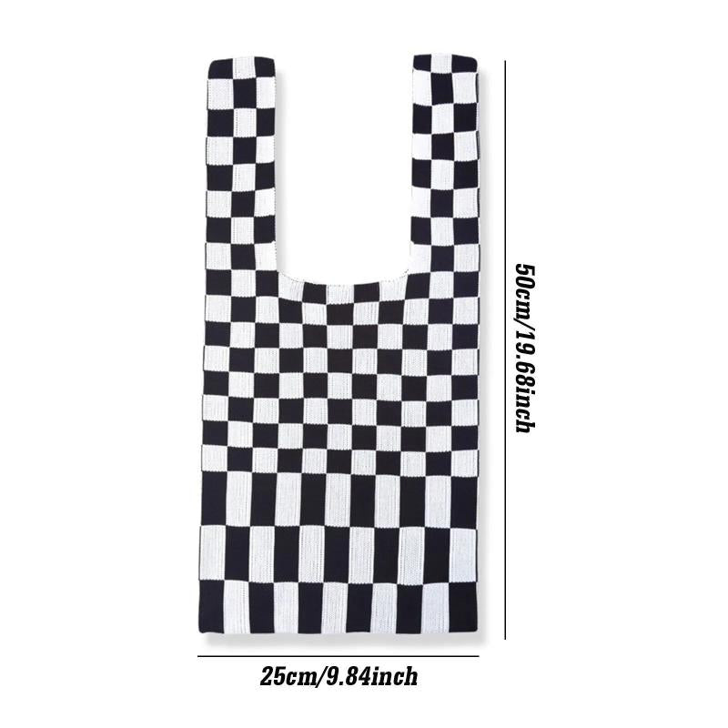 Checkered Tote Shoulder Bags Retro Weave Plaid Handbags Contrast Striped