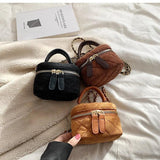 Vintage Suede Leather Messenger Bag Lady Tote