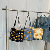 Plush Plaid Zipper Tote Bag for Women