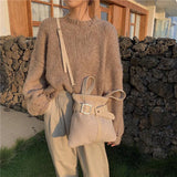 Winter Lamb Wool Women Stitching Small Tote Messenger Bag Ladies Soft Plush Buck