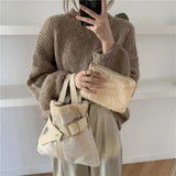 Winter Lamb Wool Women Stitching Small Tote Messenger Bag Ladies Soft Plush Buck