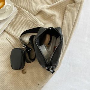 Leather Shoulder Bag Wide Strap Crossbody Messenger Bag