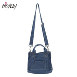 Small Denim Cloth Women Shoulder Bag Casual Tote Detachable Strap Zipper Purse