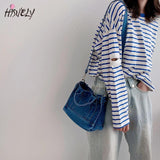 Small Denim Cloth Women Shoulder Bag Casual Tote Detachable Strap Zipper Purse