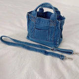 Small Denim Cloth Women Shoulder Bag Casual Tote Detachable Strap Zipper Purse