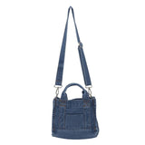 Small Denim Cloth Women Shoulder Bag Casual Tote Detachable Strap Zipper Purse