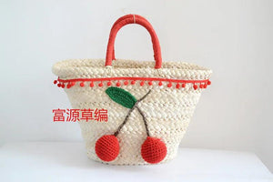 Cherry Summer Straw Sweater Bag for Beach Vacation