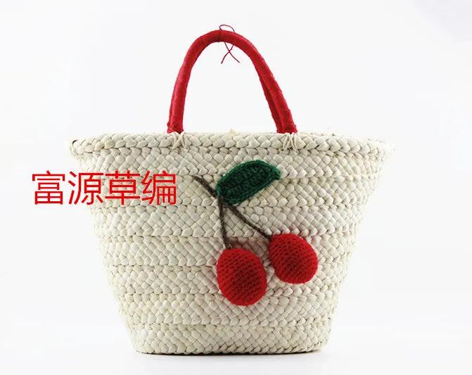 Cherry Summer Straw Sweater Bag for Beach Vacation