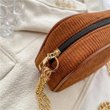 Corduroy Tassel Shoulder Bag with Chain Decoration