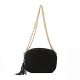Corduroy Tassel Shoulder Bag with Chain Decoration