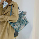 Oil Painting Canvas Tote Bag Retro Art Large Capacity Travel Bags Women