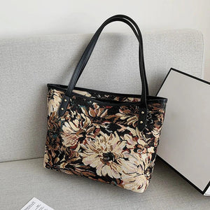 Oil Painting Canvas Tote Bag Retro Art Large Capacity Travel Bags Women