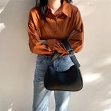 PU Leather Women Underarm Bag Retro Solid Ladies Handbags