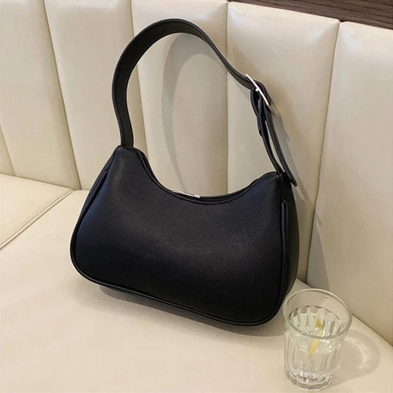 PU Leather Women Underarm Bag Retro Solid Ladies Handbags