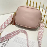 Shoulder Bag Tassel Female Handbags PU Leather Wide Strap Soft