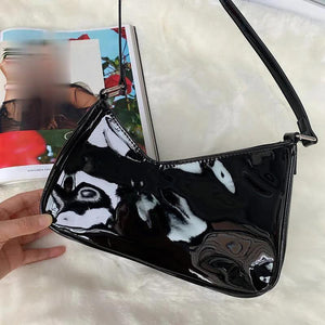 Vintage Patent Leather Shoulder Bag Retro Y2k Girls Small Purse