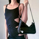 Vintage Patent Leather Shoulder Bag Retro Y2k Girls Small Purse