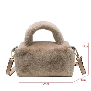 Pink Faux Fur Plush Shoulder Bag Ladys Clutch Purse Soft Fluffy Handle Tote