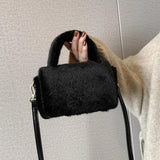 Pink Faux Fur Plush Shoulder Bag Ladys Clutch Purse Soft Fluffy Handle Tote