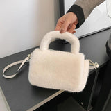 Pink Faux Fur Plush Shoulder Bag Ladys Clutch Purse Soft Fluffy Handle Tote