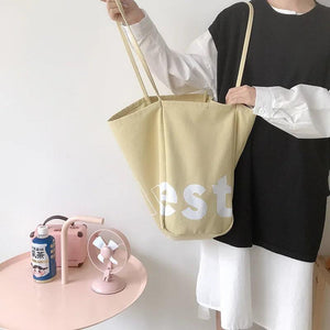 Women Canvas Shopping Bag Letters Print Eco Handbag Tote