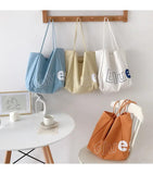 Women Canvas Shopping Bag Letters Print Eco Handbag Tote